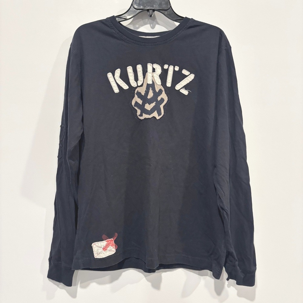 Kurtz Mens Shirt Large Graphic Elbow Patch Skater Distressed Streetwear 21330